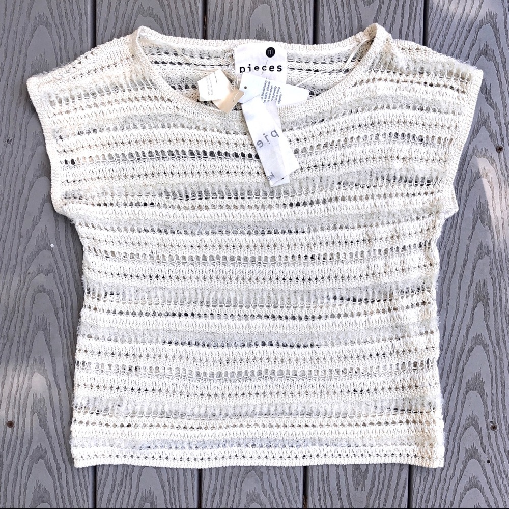 NWT Kensie mixed media cream mesh crochet sweaterM